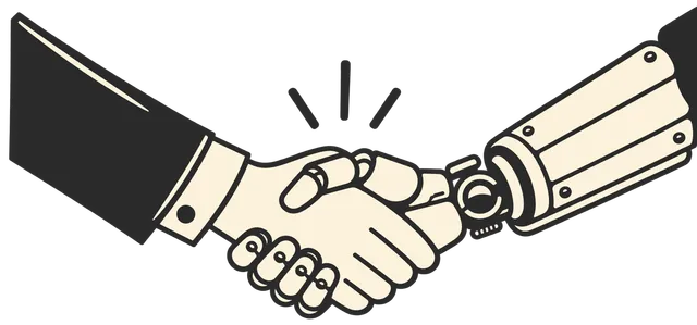 人とロボットが握手を交わすイラスト